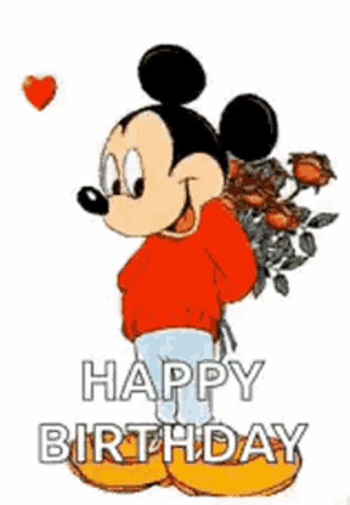 Disney Birthday Flower Bouquet Hearts Mickey Mouse GIF
