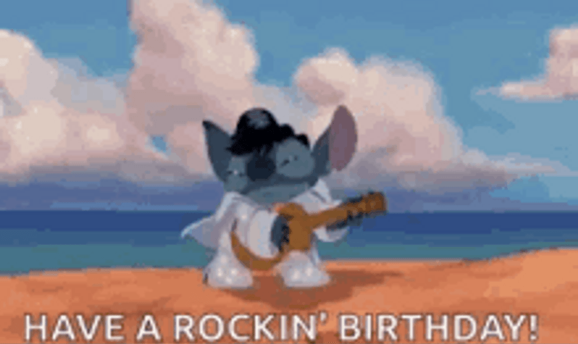 Disney Birthday Song Rock Stitch Play Guitar Beach GIF