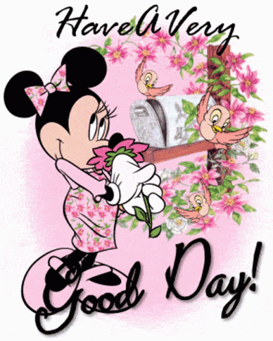 Disney Good Morning Minnie Mouse Holding Flower GIF