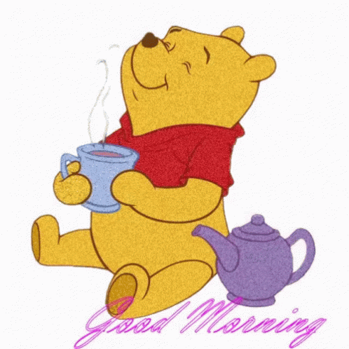 Disney Good Morning Pooh Drinking Coffee GIF