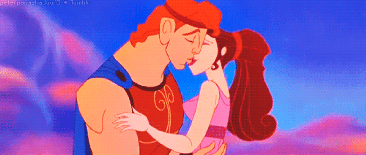 Disney Hercules And Megara Kissing Cartoon Love GIF