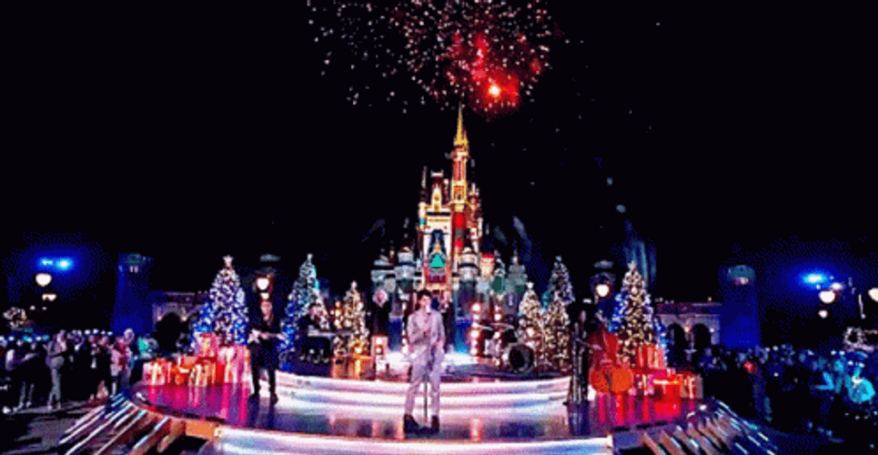Disney Land Beautiful Christmas Fireworks Display GIF