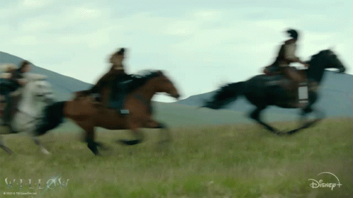 Disney Logo Group Riding Horses in Field