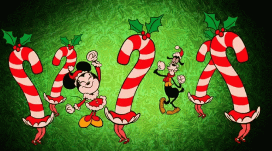 Disney Minnie Goofy Christmas Candy Cane Dance GIF