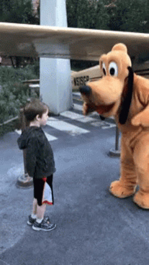 Disney Pluto Mascot Hugging Kid GIF