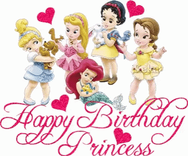 Disney Princess Happy Birthday Glitter Hearts GIF