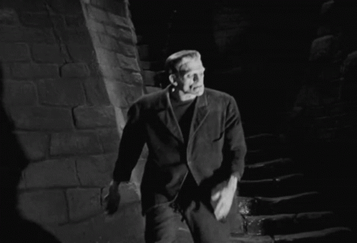 Disoriented Frankenstein Monster Escaping GIF