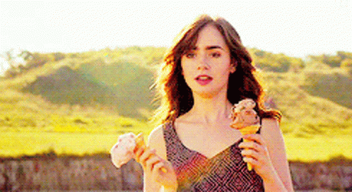 Distracted Lily Collins Dropped Ice Cream GIF
