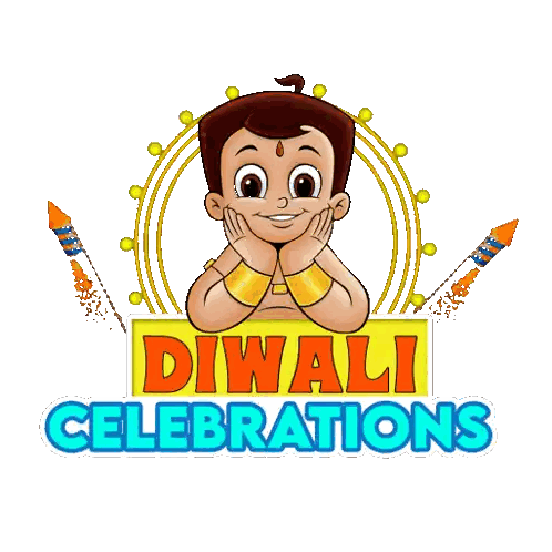 Diwali Celebrations Logo With Cartoon Boy and Fireworks