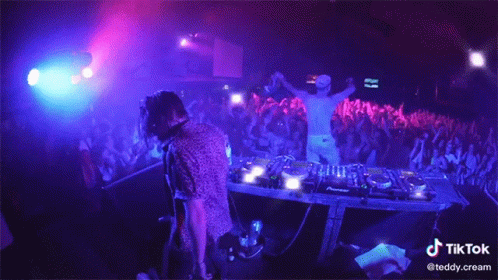 DJ Playing Music in Front of Crowd With TikTok Text
