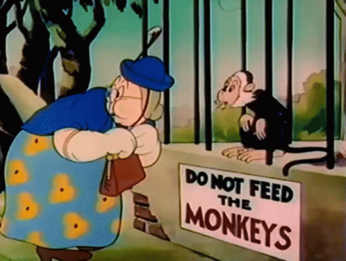 Do Not Feed Monkeys Sign Next To Cartoon GIF