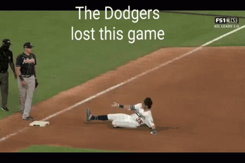 Dodgers Baseball Player Kneeling on Base
