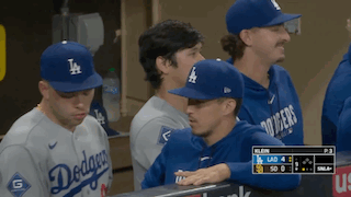 Dodgers Baseball Players Sitting In Dugout GIF