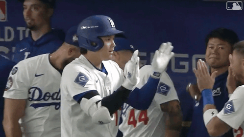 Dodgers Player High Fives Another Player GIF