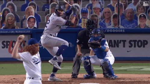 Dodgers Player Swinging Before Ain't Stop Sign GIF