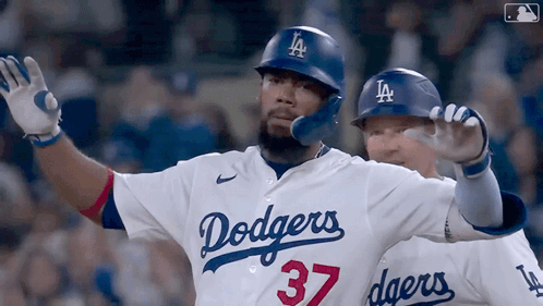 Dodgers Player Wearing Number 37 Celebrates Hit