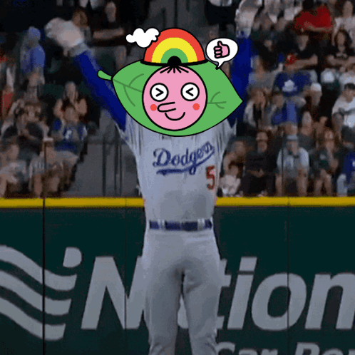 Dodgers Player With Mascot On Head Thumbs Up GIF