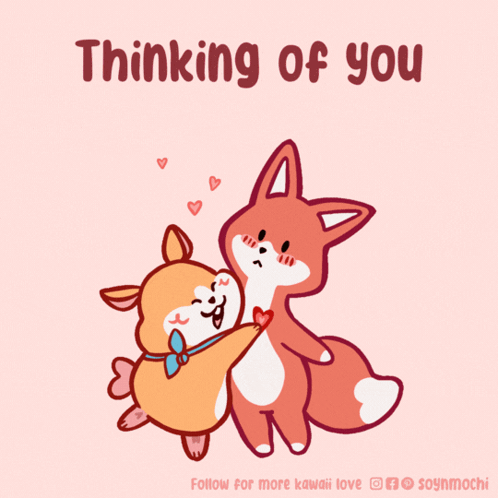 Dog and Fox Hugging Thinking of You