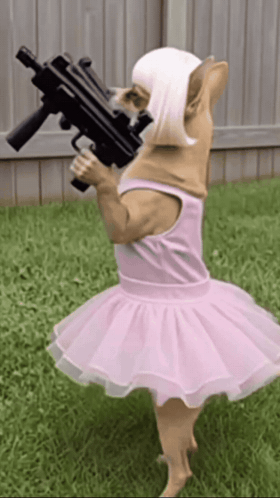 Dog Ballerina Holding Gun