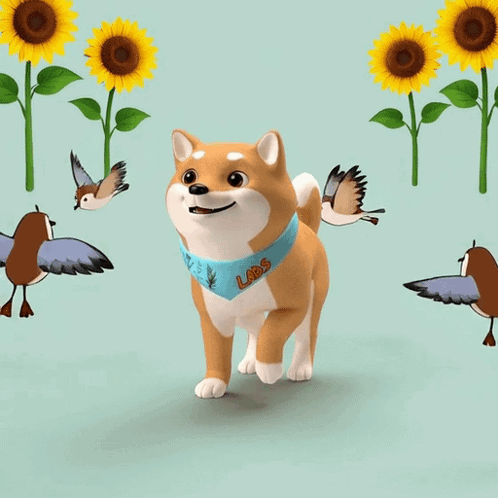 Dog Blue Bandana Love Surrounded By Birds And Sunflowers GIF