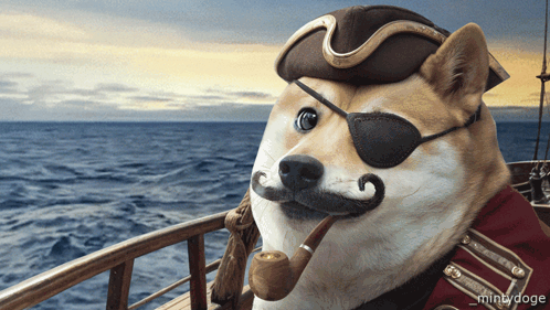 Dog Dressed as Pirate with Eye Patch and Pipe