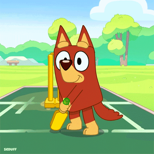 Dog Holding Cricket Bat Saying Seduff GIF