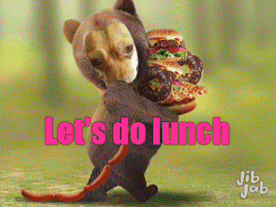 Dog Holding Hamburger And Sausage Saying Let's Do Lunch GIF