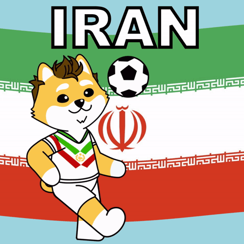 Dog Holding Soccer Ball In Front Of Iran Flag GIF