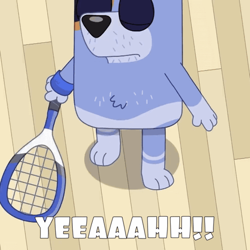 Dog Holding Tennis Racquet Yeeaahhh