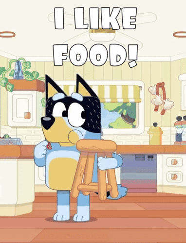 Dog Holding Wooden Stool I Like Food