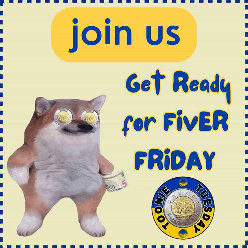 Dog in Glasses with Money Join Us for Fiver Friday