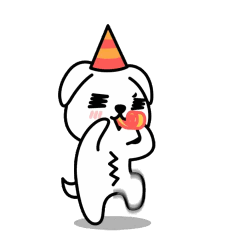 Dog in Party Hat Blowing Balloon