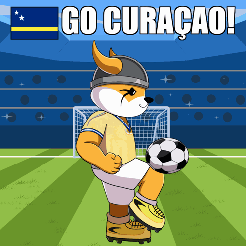 Dog Kicking Soccer Ball Go Curacao