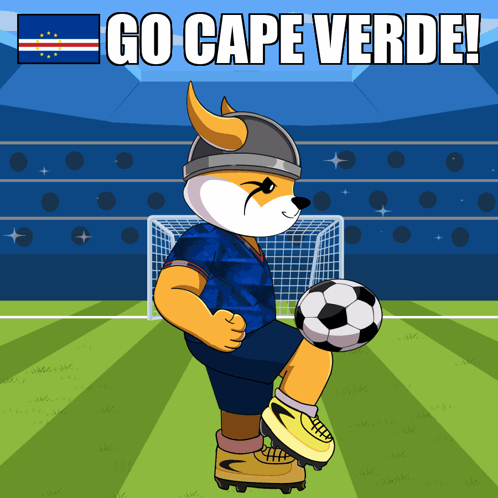 Dog Kicking Soccer Ball Saying Go Cape Verde