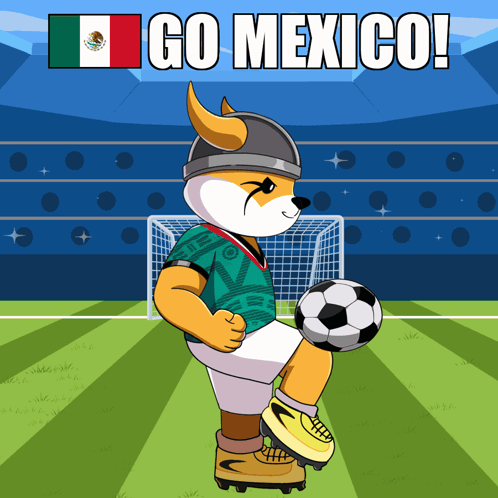 Dog Kicking Soccer Ball Saying Go Mexico