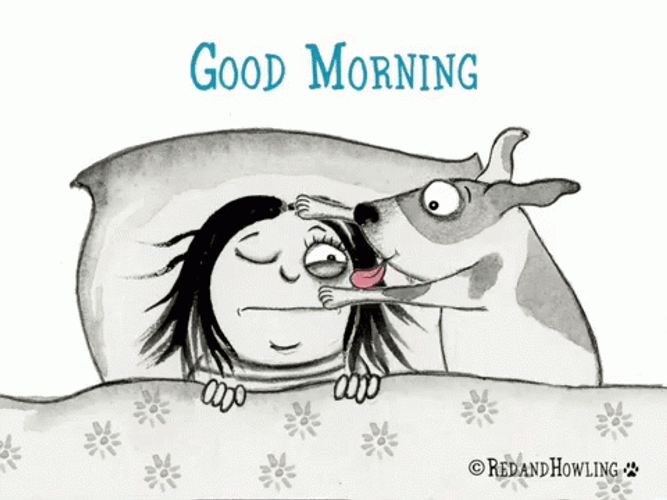 Dog Licking Owner Good Morning Cartoon GIF