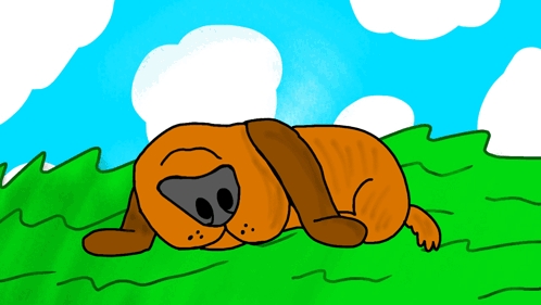 Dog Lying in Grass Under Blue Sky