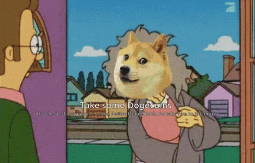 Dog Man Throwing Dogecoin To Ned Flanders GIF