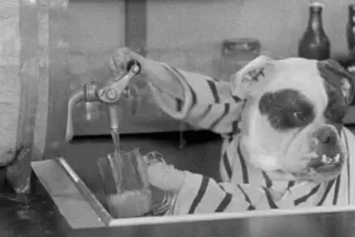 Dog Pouring Beer From Tap In Black And White GIF