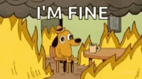 Dog Sitting at 3D Printer Saying It's Fine