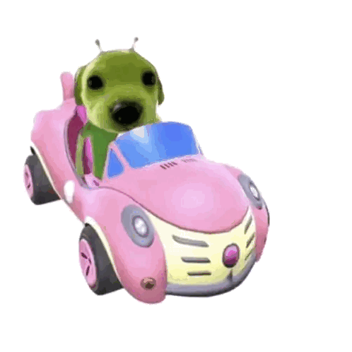 Dog Sitting in Pink Car with Antennas