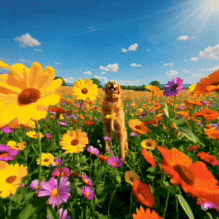Dog Standing in Flower Field