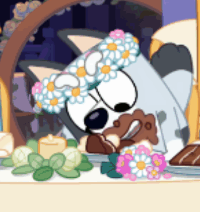 Dog Wearing Flower Crown Lying Down