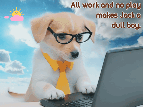 Dog Wearing Glasses and Tie Typing