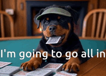 Dog Wearing Hat Playing Cards All In