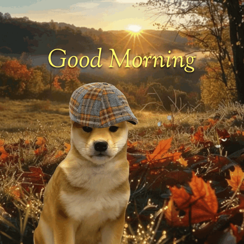 Dog Wearing Hat Says Good Morning