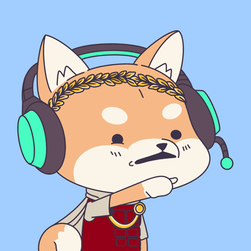 Dog Wearing Headphones and Laurel Wreath