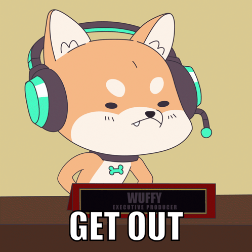 Dog Wearing Headphones Get Out Sign