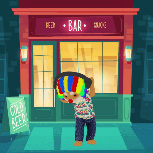 Dog Wearing Headphones In Front Of Bar GIF