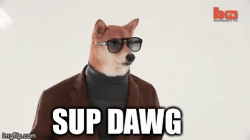 Dog Wearing Sunglasses and Turtleneck Saying Sup